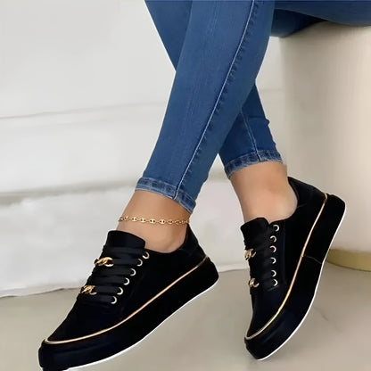 Alexia | Ortopedyczne damskie sneakersy ze sznurowadłami i złotymi detalami