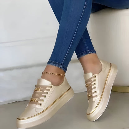Alexia | Ortopedyczne damskie sneakersy ze sznurowadłami i złotymi detalami