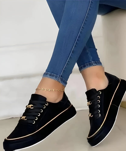 Alexia | Ortopedyczne damskie sneakersy ze sznurowadłami i złotymi detalami
