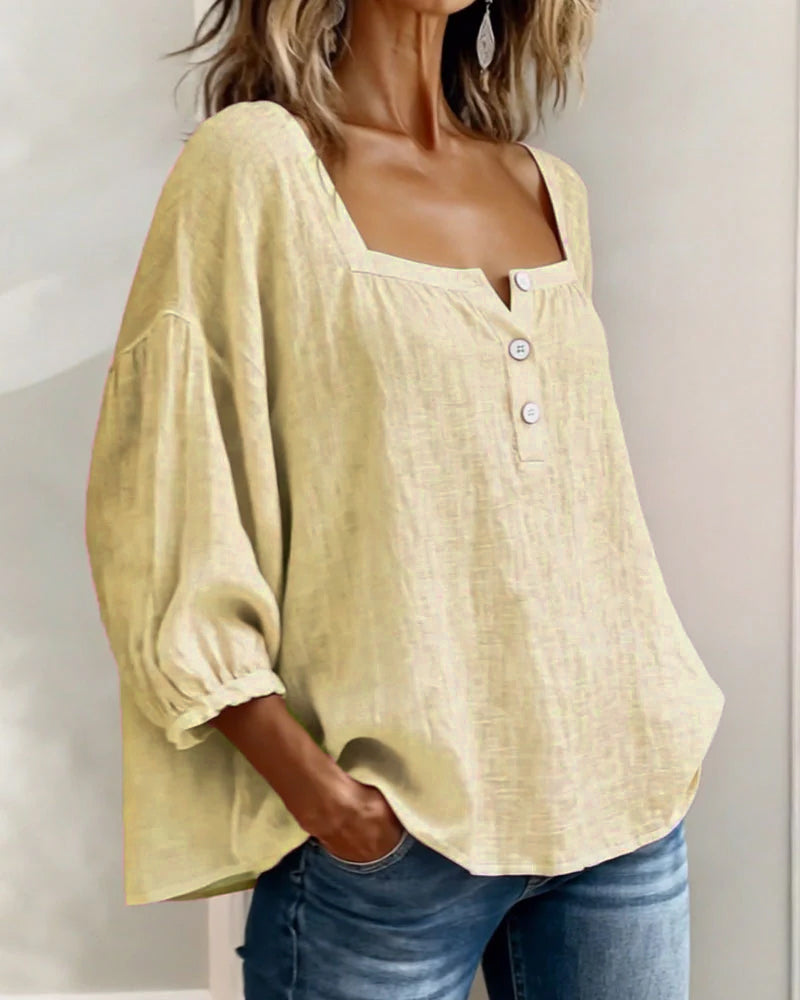 Lurea | Bluse für Damen mit quadratischem Ausschnitt und Knöpfen  