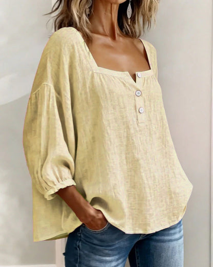 Lurea | Bluse für Damen mit quadratischem Ausschnitt und Knöpfen  