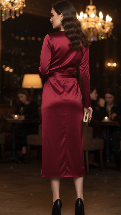 Pilar | Vestido midi cruzado elegante para mujer de primavera