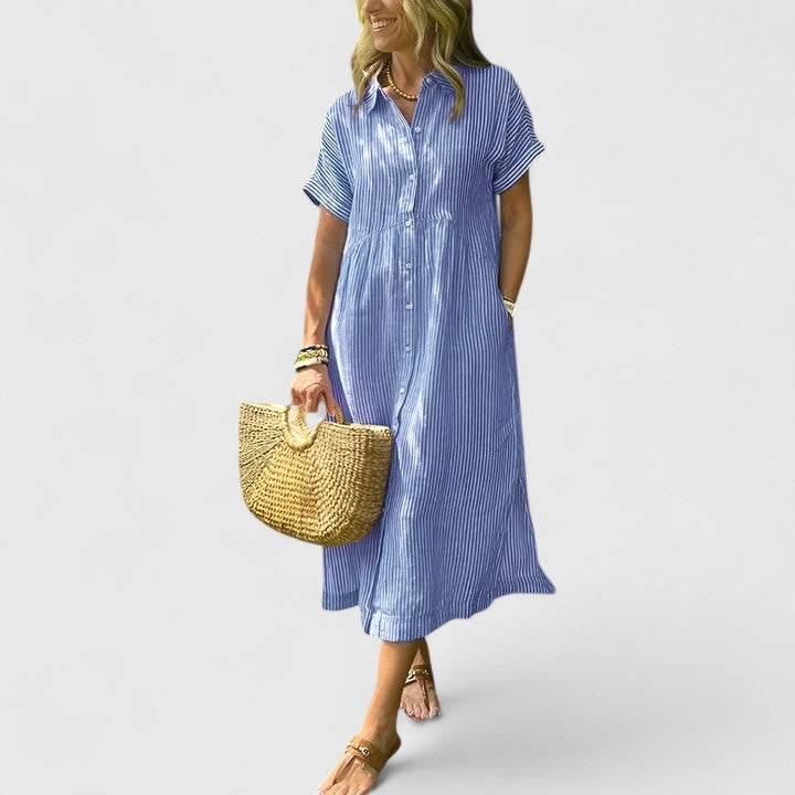 Cielo | Midikleid mit Knöpfen und geradem kurzem Ärmel  