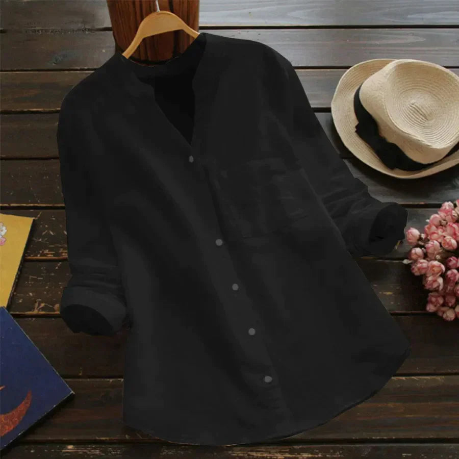 Flor | Long-sleeved shirt with pocket and band collar