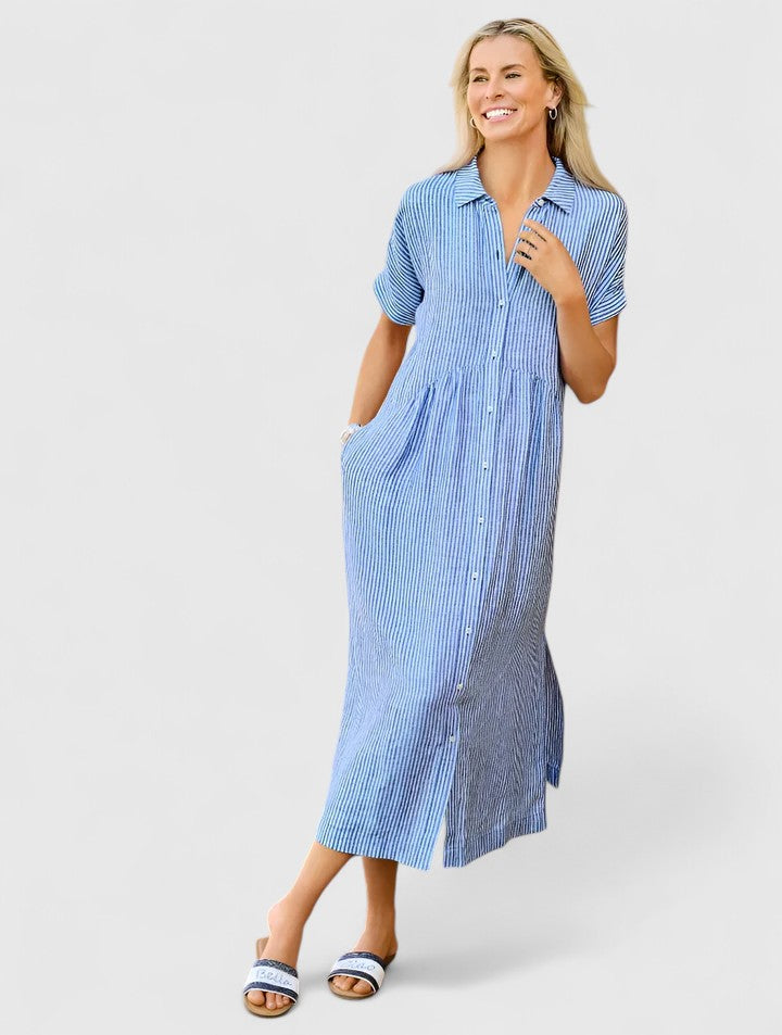 Cielo | Midikleid mit Knöpfen und geradem kurzem Ärmel  