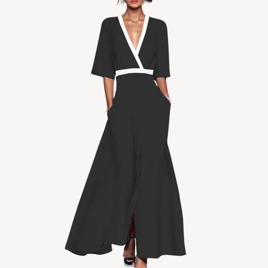 Isabel | Vestido maxi para mujer con escote profundo en V y falda amplia
