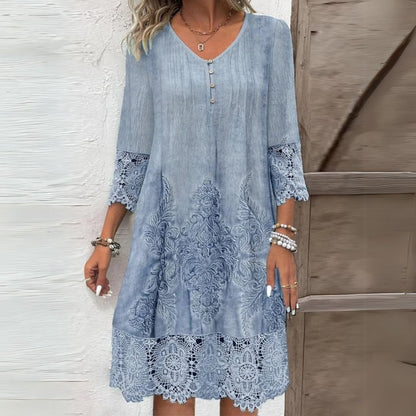 Reyes | Midi dress with floral print and lace details