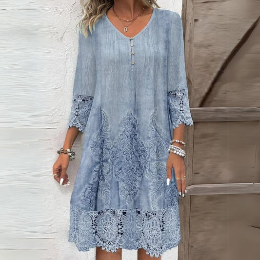 Reyes | Midi dress with floral print and lace details