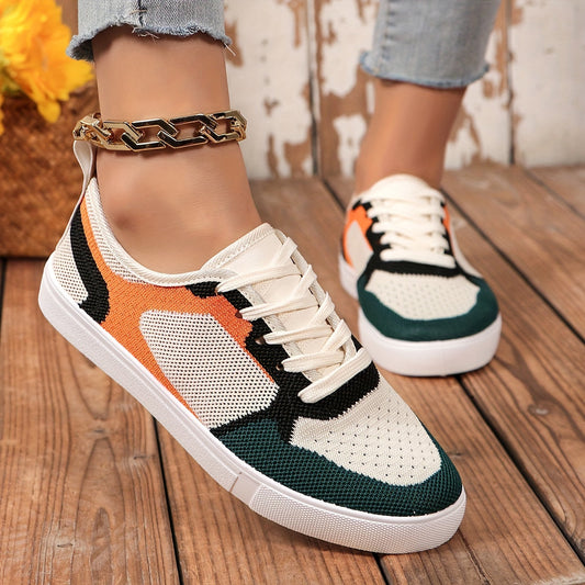 Zarela | Damskie sneakersy z siateczki w wielokolorowym wzorze z sznurowadłami