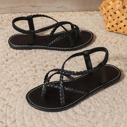 Juliana | Damen flache Sandalen mit geflochtenem Design und gekreuzten Riemen