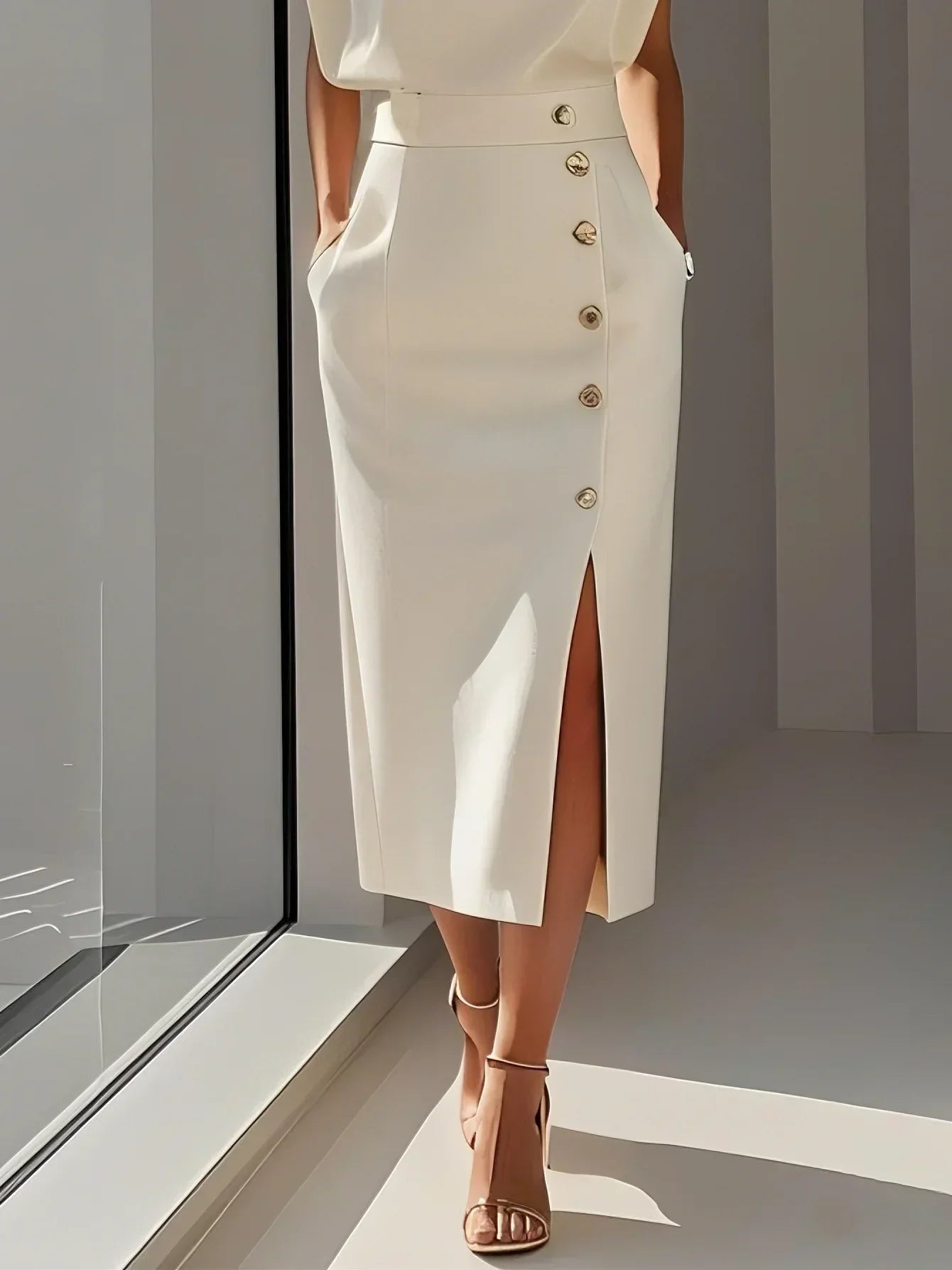 Beatriz | Midikleid für Damen mit Knöpfen und Frontschlitz  
