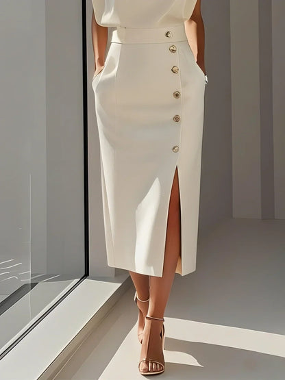 Beatriz | Midikleid für Damen mit Knöpfen und Frontschlitz  