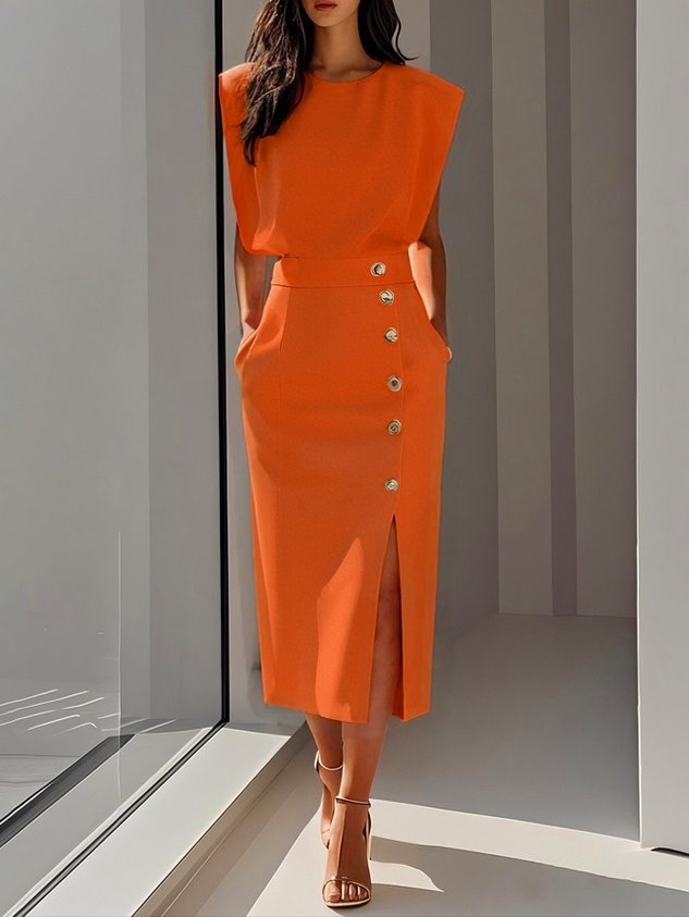 Beatriz | Midikleid für Damen mit Knöpfen und Frontschlitz  