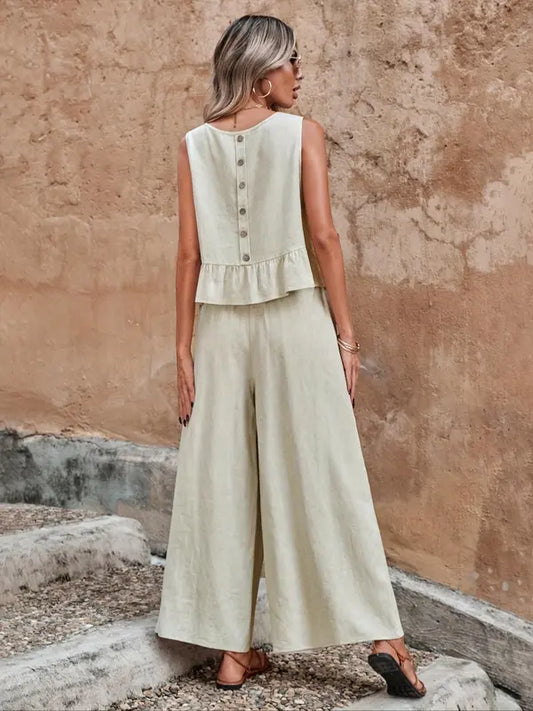 Begoña | Women's set with sleeveless top and wide pants