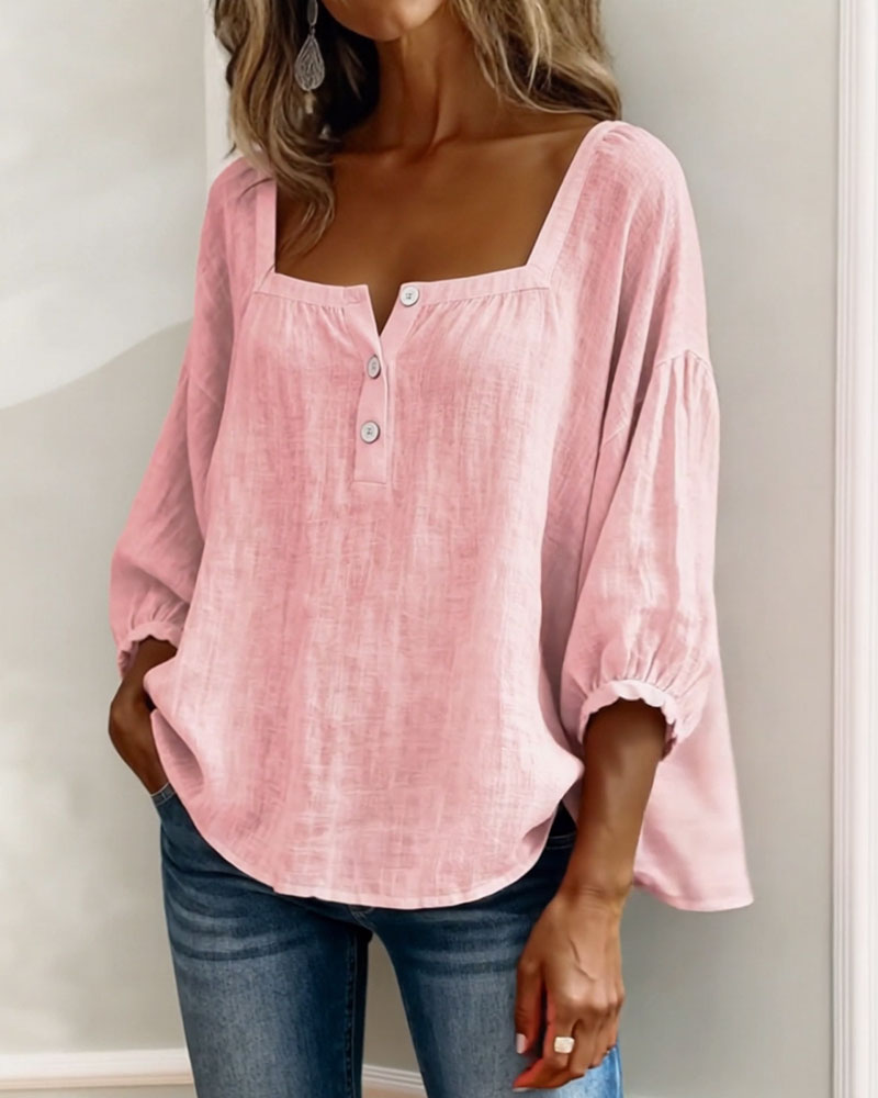 Lurea | Bluse für Damen mit quadratischem Ausschnitt und Knöpfen  