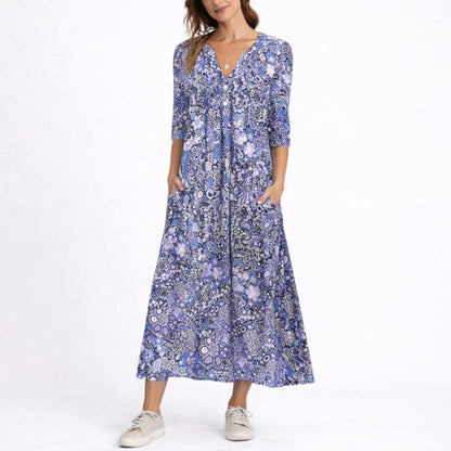 Paloma | Vestido midi floral para mujer con cuello en V