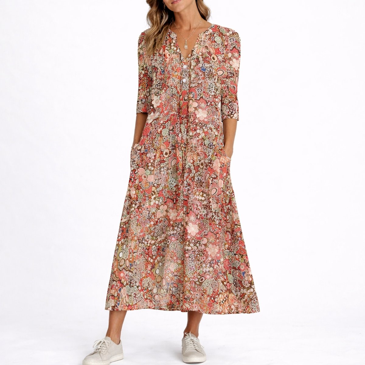 Paloma | Vestido midi floral para mujer con cuello en V