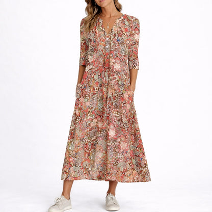 Paloma | Vestido midi floral para mujer con cuello en V