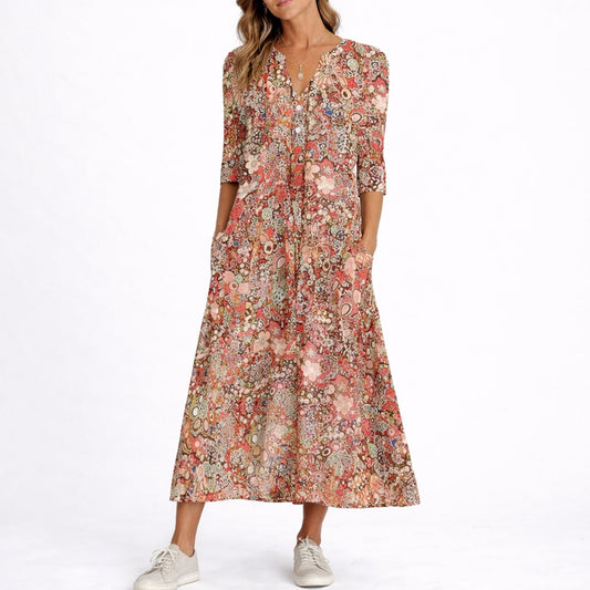 Paloma | Vestido midi floral para mujer con cuello en V