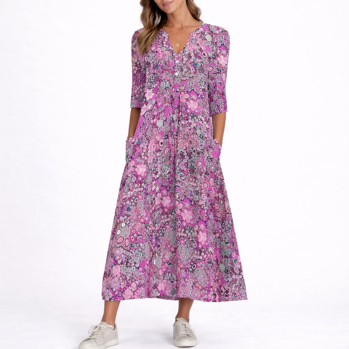 Paloma | Vestido midi floral para mujer con cuello en V