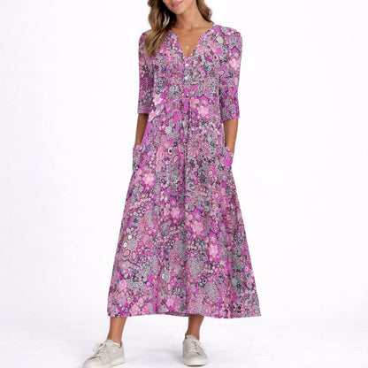 Paloma | Vestido midi floral para mujer con cuello en V