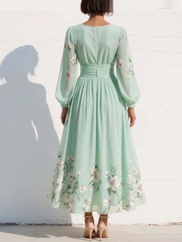 Aranza | Midikleid für Damen mit Blumenmuster und V-Ausschnitt