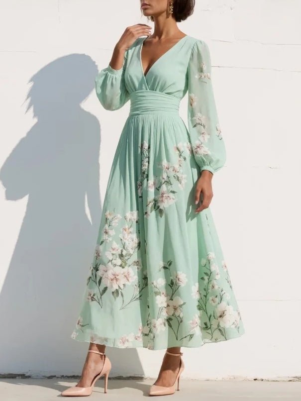 Aranza | Midikleid für Damen mit Blumenmuster und V-Ausschnitt