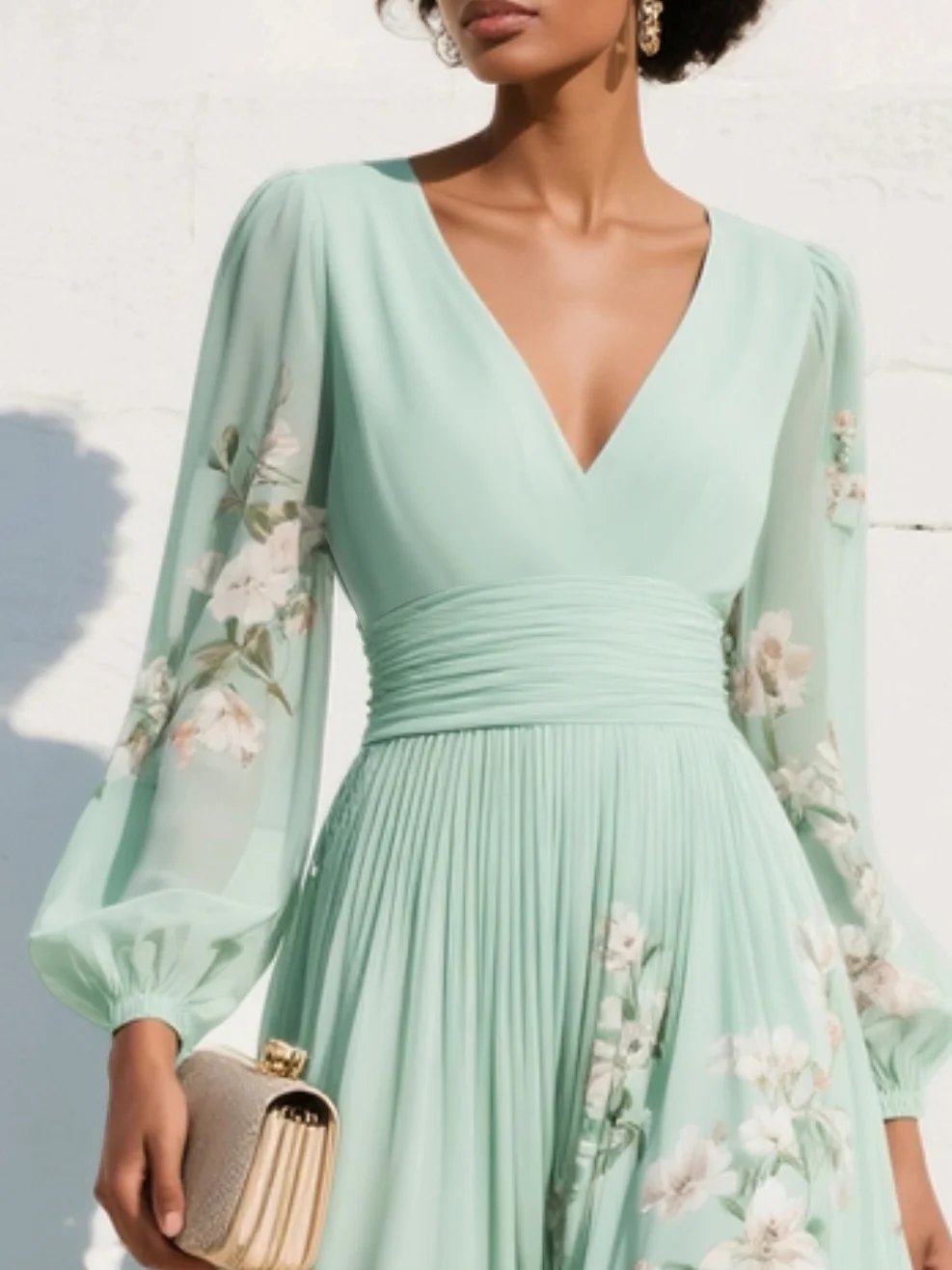 Aranza | Midikleid für Damen mit Blumenmuster und V-Ausschnitt