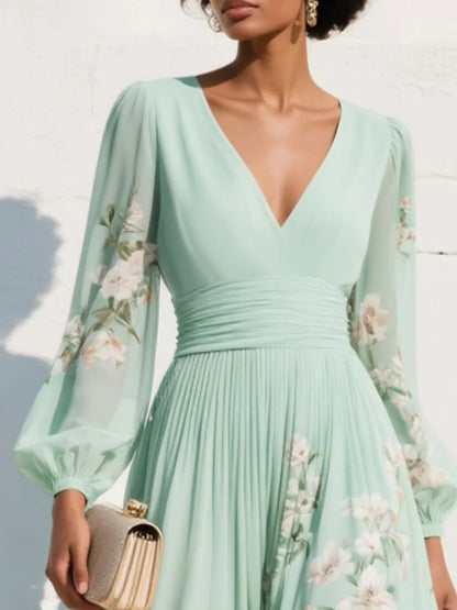 Aranza | Midikleid für Damen mit Blumenmuster und V-Ausschnitt