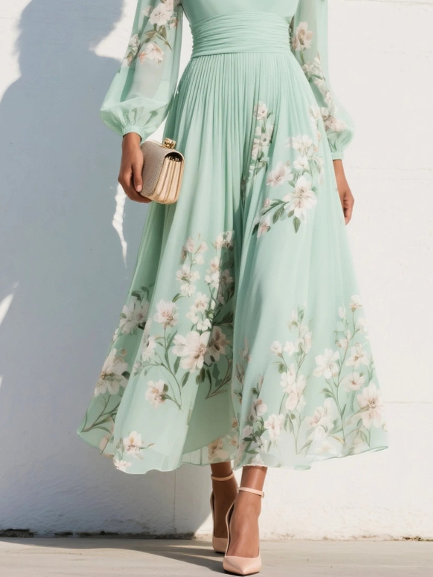 Aranza | Midikleid für Damen mit Blumenmuster und V-Ausschnitt