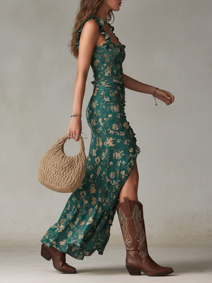 Belinda | Women's boho maxi dress with flowers and slit
