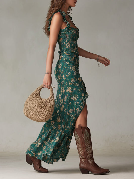 Belinda | Vestido maxi boho para mujer con flores y abertura