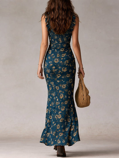 Belinda | Women's boho maxi dress with flowers and slit
