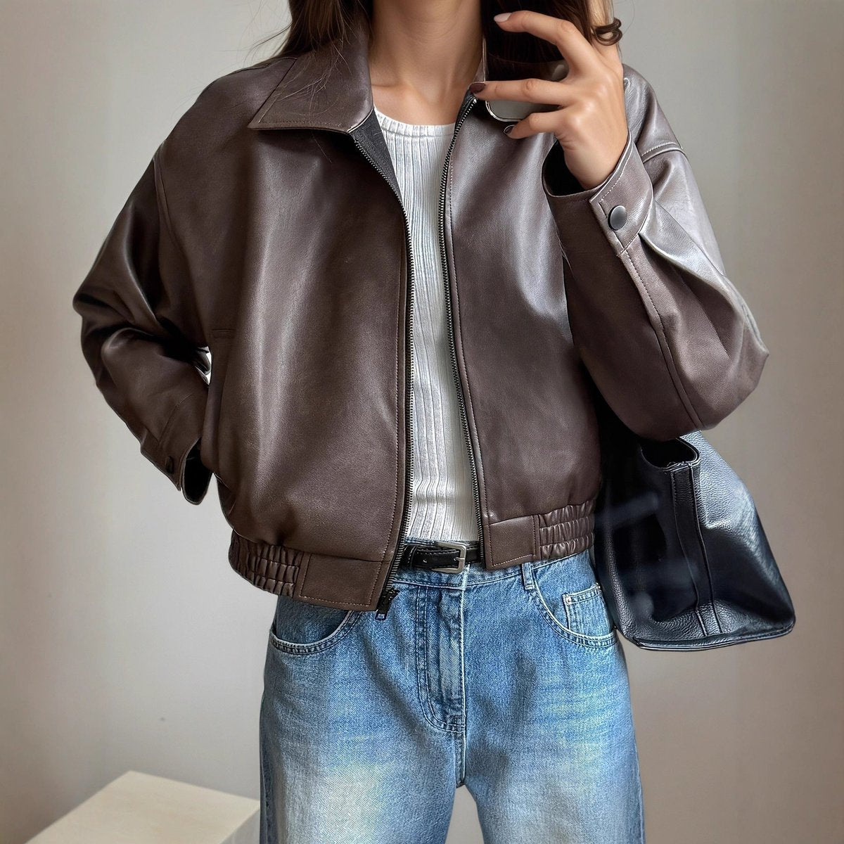 Aurora | Chaqueta bomber para mujer de polipiel con cremallera