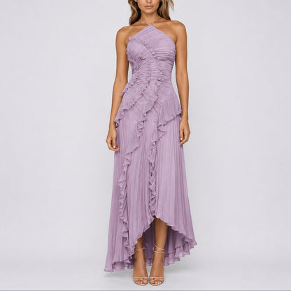 Jimena | Vestido maxi plisado para mujer con cuello halter