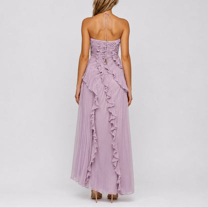 Jimena | Vestido maxi plisado para mujer con cuello halter