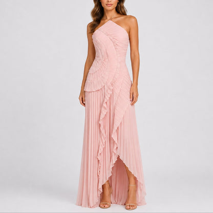 Jimena | Vestido maxi plisado para mujer con cuello halter
