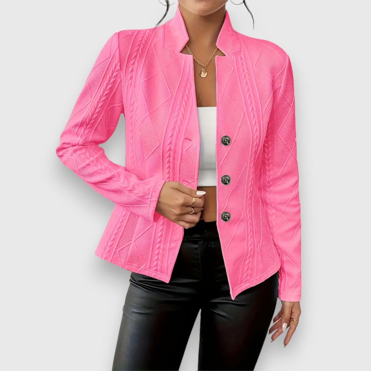Jocelyn | Cárdigan de punto para mujer con cuello alto y botones