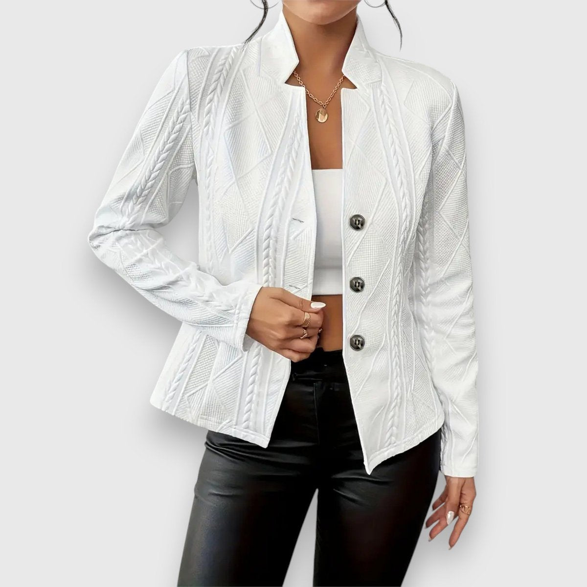 Jocelyn | Cárdigan de punto para mujer con cuello alto y botones
