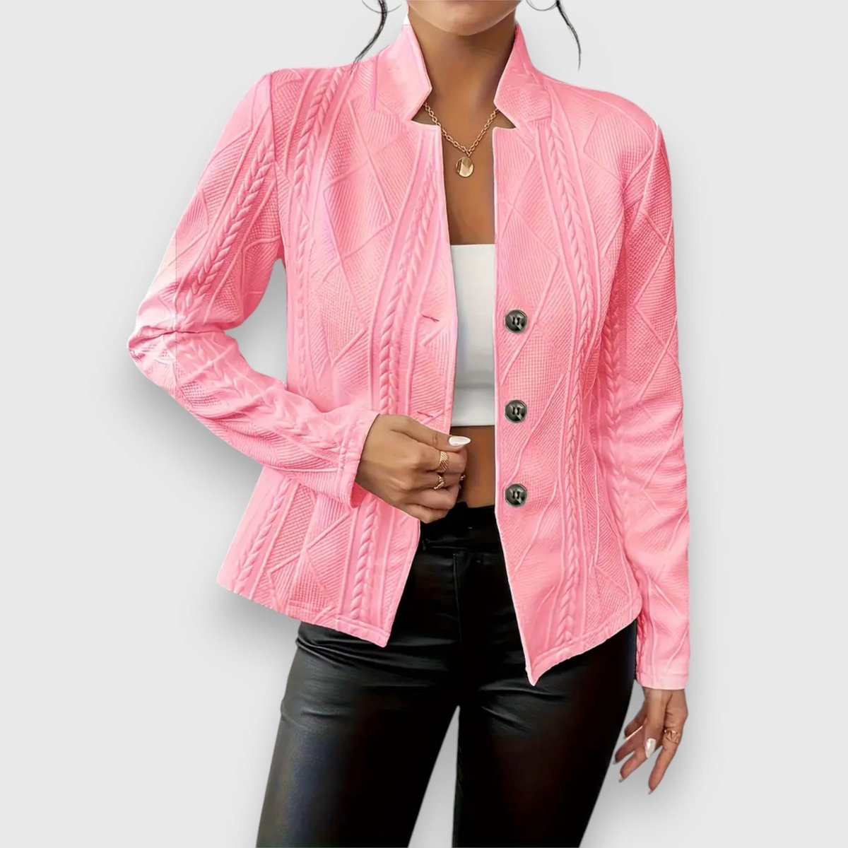 Jocelyn | Cárdigan de punto para mujer con cuello alto y botones