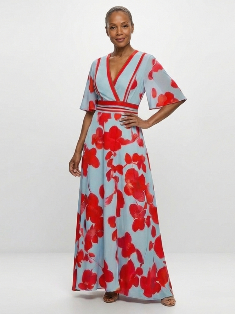 Caridad | Maxikleid mit kurzen Ärmeln und Blumenmuster