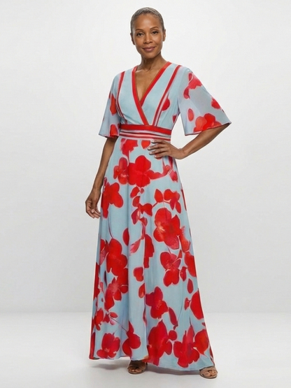 Caridad | Maxikleid mit kurzen Ärmeln und Blumenmuster