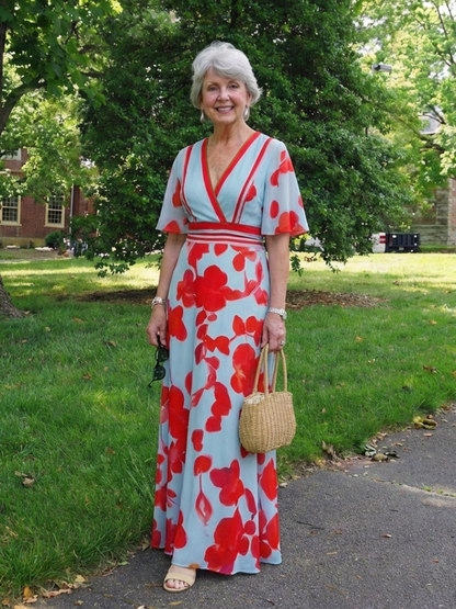 Caridad | Maxikleid mit kurzen Ärmeln und Blumenmuster