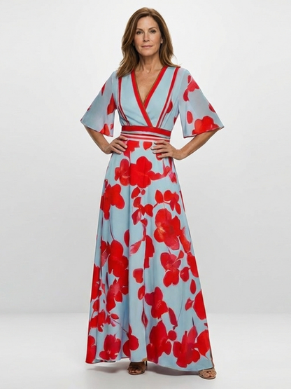 Caridad | Maxikleid mit kurzen Ärmeln und Blumenmuster