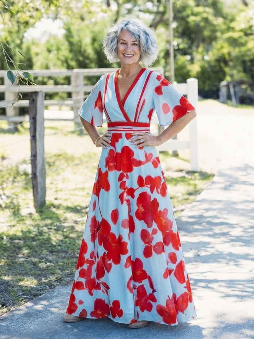 Caridad | Maxikleid mit kurzen Ärmeln und Blumenmuster