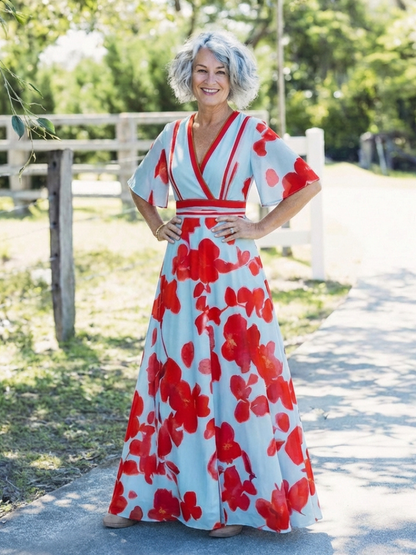 Caridad | Maxikleid mit kurzen Ärmeln und Blumenmuster