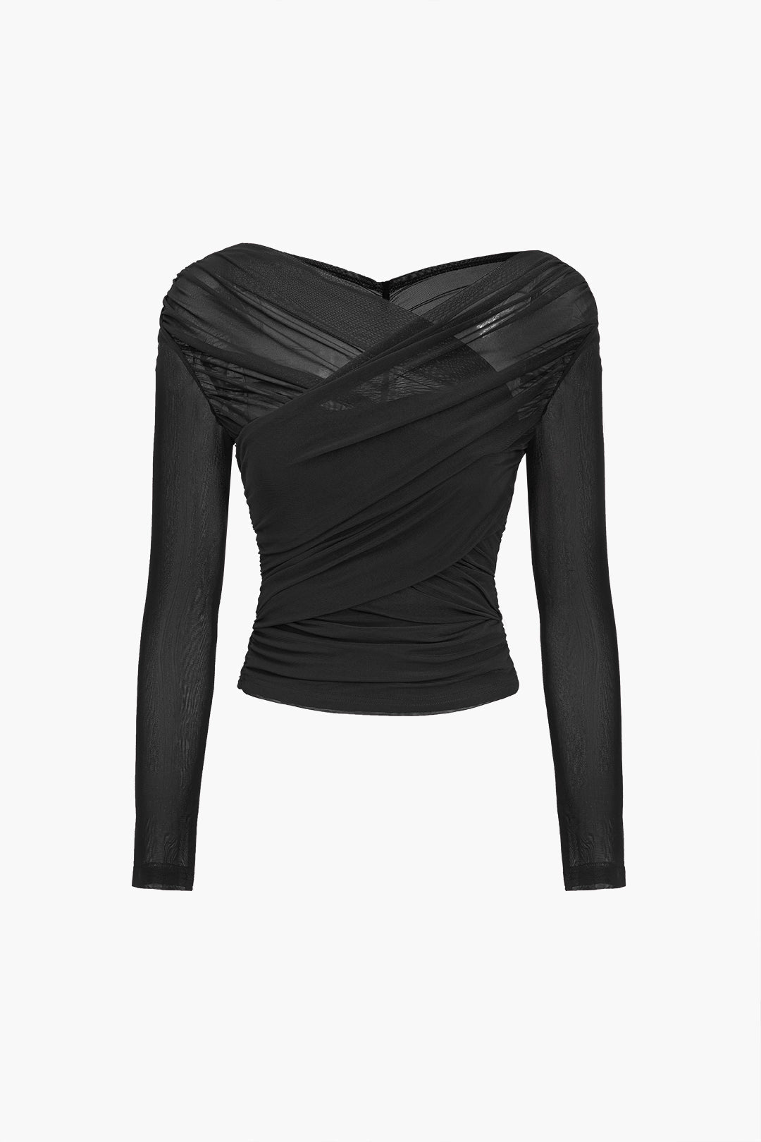 Zerina | Women's long-sleeve top with ruched design and translucent fabric