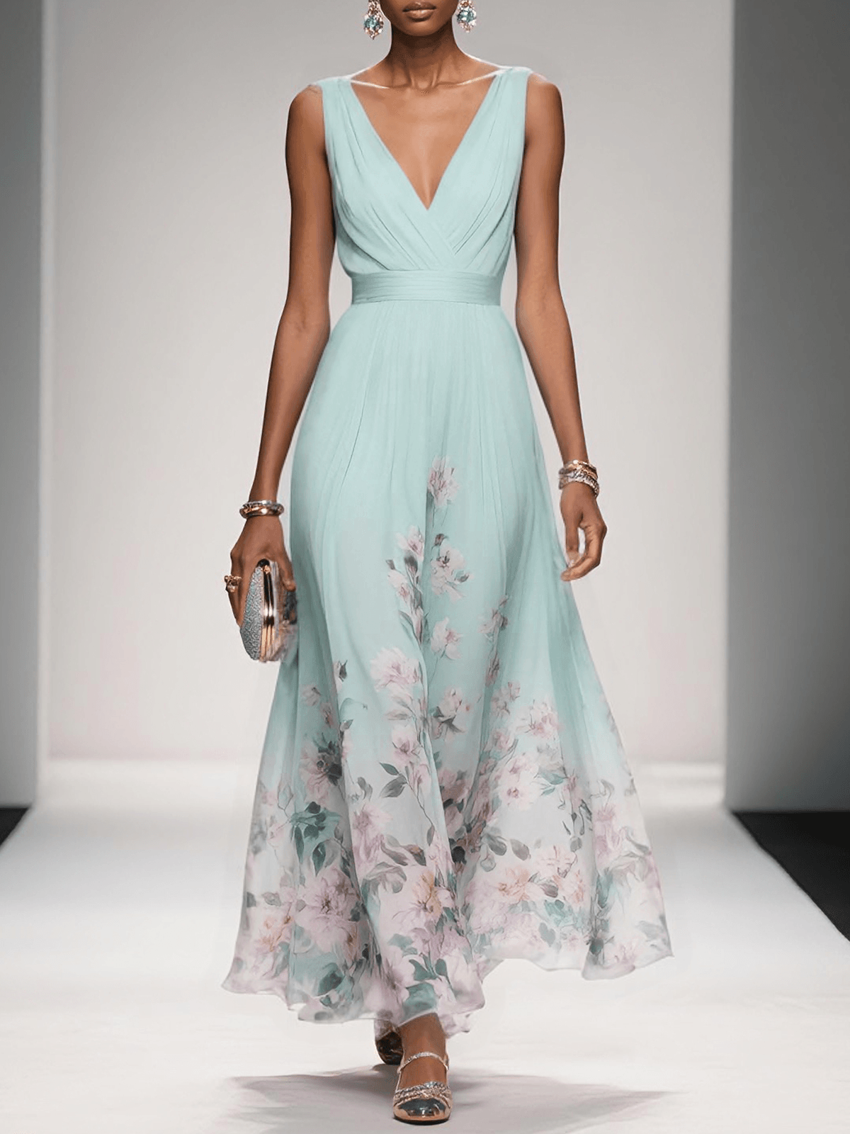 Umara | Maxi-Sommerkleid aus Chiffon mit Blumenmuster