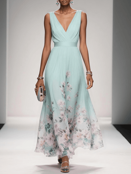 Daniela | Maxikleid für Damen mit Blumenmuster und V-Ausschnitt  