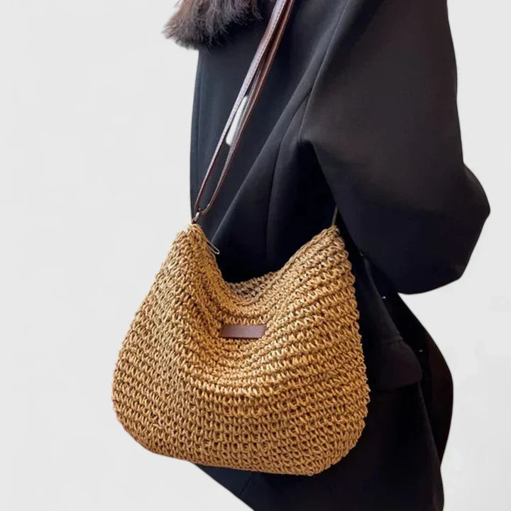 Leyley | Bandolertasche aus Rafia mit langem Riemen  